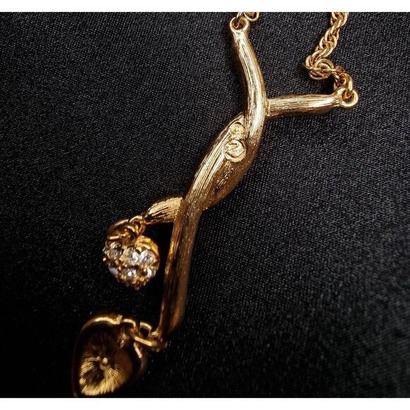 Vintage Swarovski Gold-Tone Necklace With Crystals & Heart Pendants - Picture 6 of 6